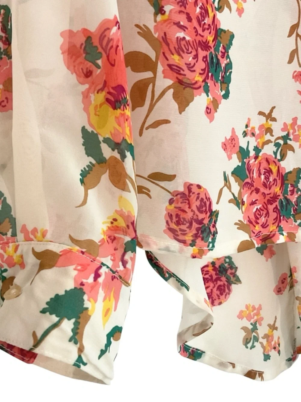 love FIRE Floral Button-Up Top - Pink w/Teal & Yellow Accents Size M